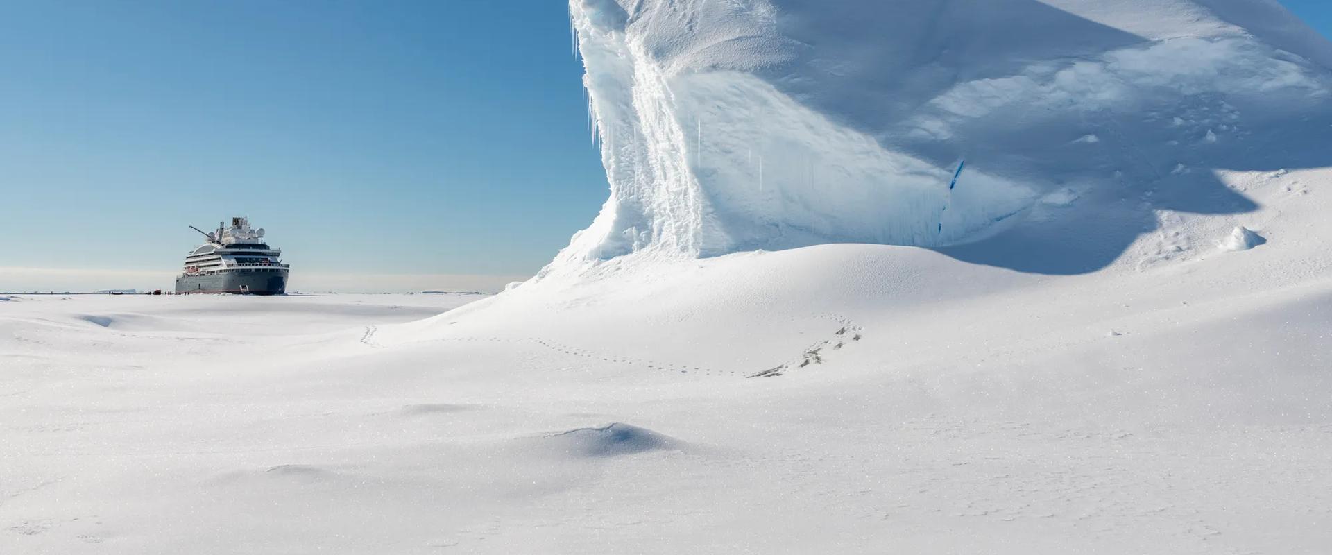 Le Commandant Charcot among the ice off Siple Island, Antarctica